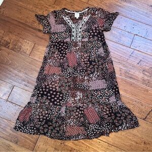 Knox Rose Floral Patchwork Midi Dress - Black, Red, Pink